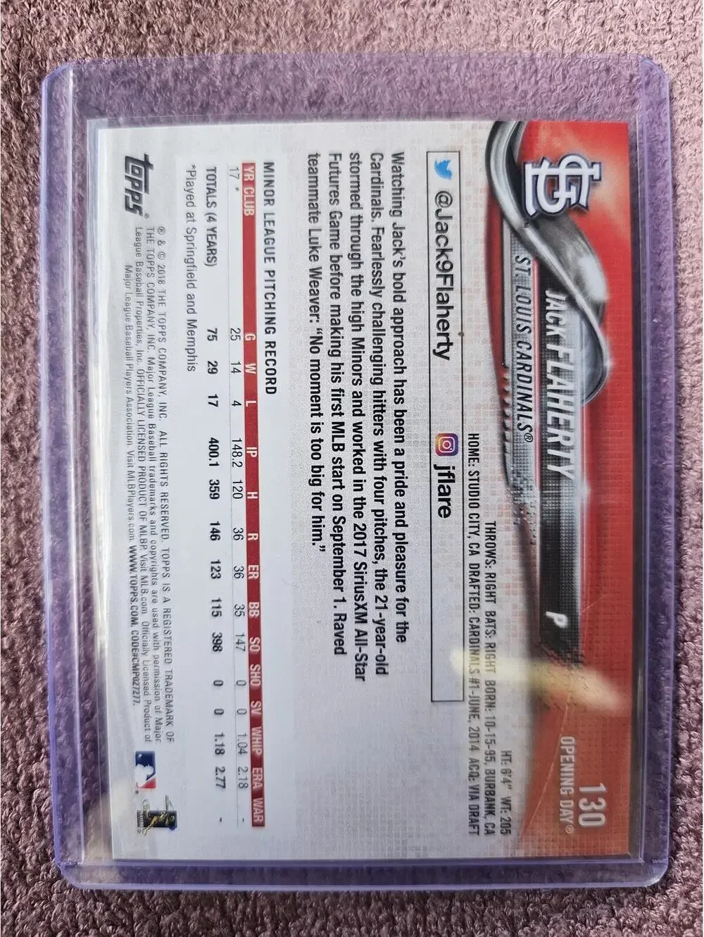 2018 Jack Flaherty ROOKIE RC Topps Opening Day #130 - RAW Mint - Picture 2 of 2